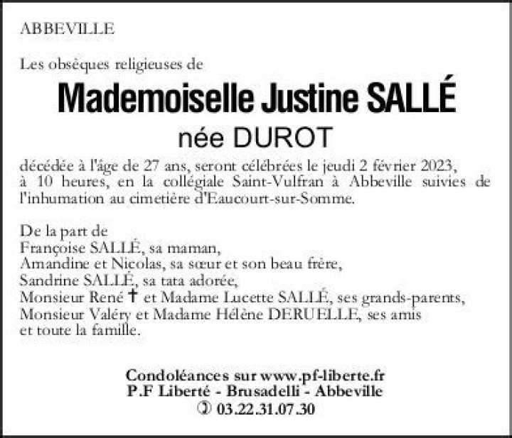Décès Justine Durot Abbeville Archives